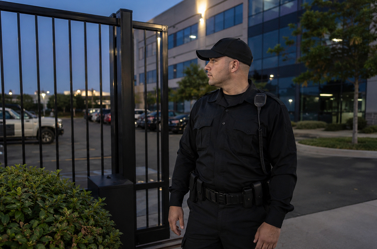 Iron Point mobile patrol officer inspecting a property perimeter